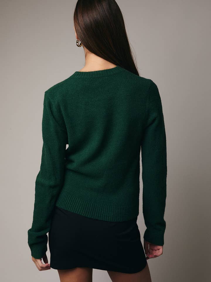 Green ROUND NECK LONG SLEEVE RHINE STONE DETAILED SWEATER for wholesale on Faire2