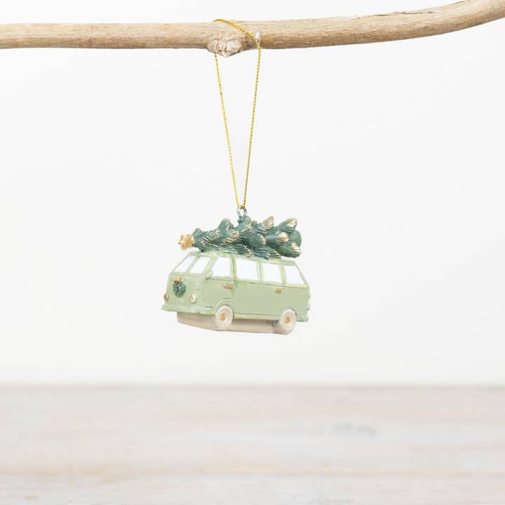 Sage Green Festive Camper Hanger 7cm for wholesale by Gainsborough Giftware x Portland Living