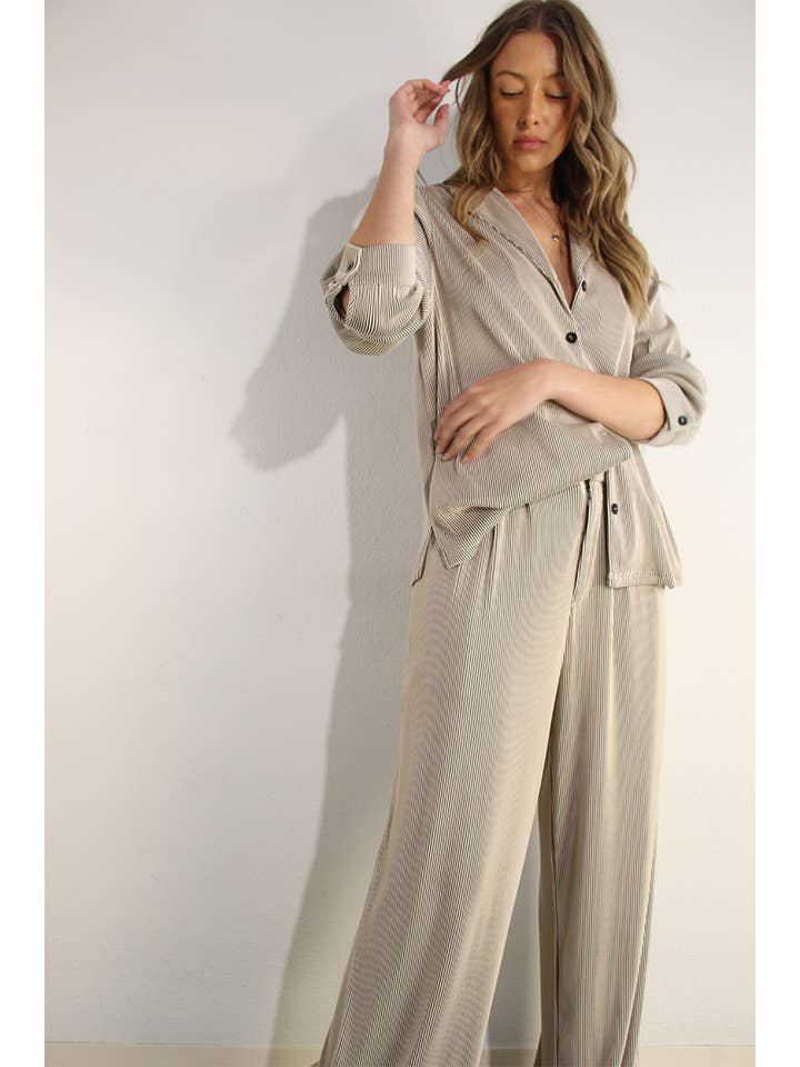 STRIPED KNIT BUTTON DOWN SHIRTS AND PANTS SET for wholesale by Mulla