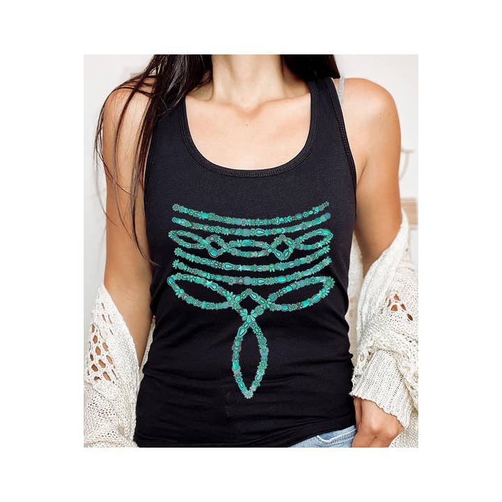COLORBEAR - Wholesale Tank Top - Women's - Turquoise Stone Stitch Graphic Racerback Tank Top8