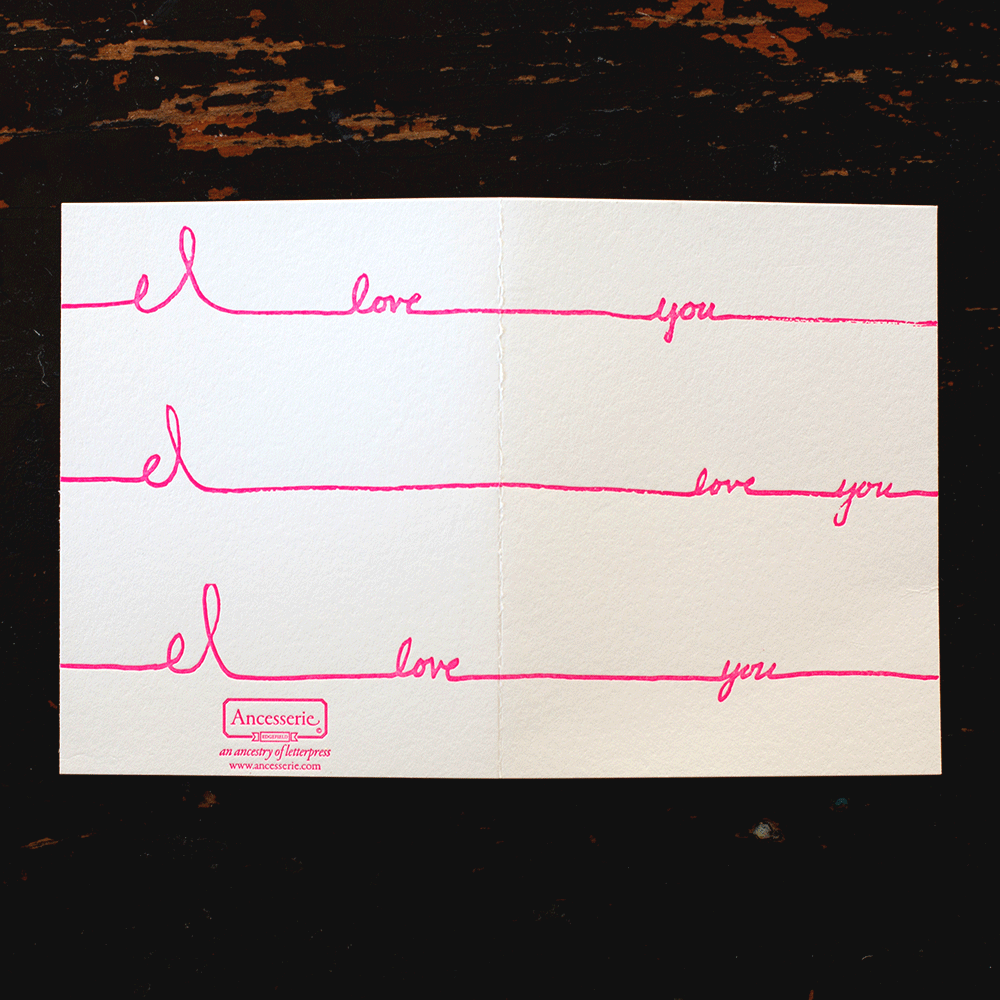 Ancesserie Letterpress - Wholesale Love Card - I Love You 3x Card: Hot Pink1