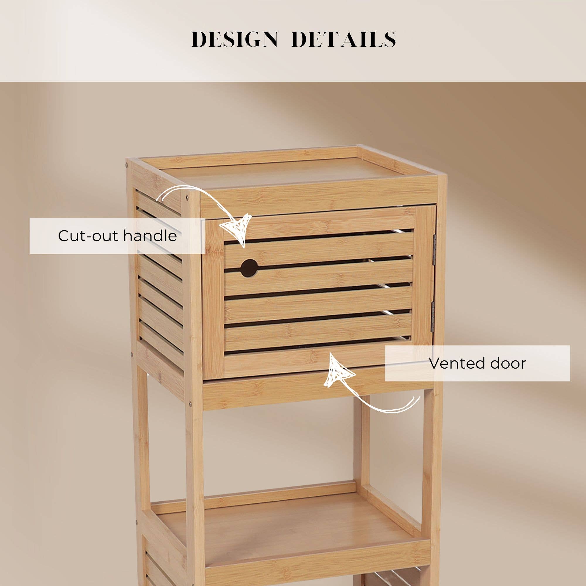 Brown Compact Bath Storage Cabinet Open Shelves and Vented Door for wholesale on Faire5