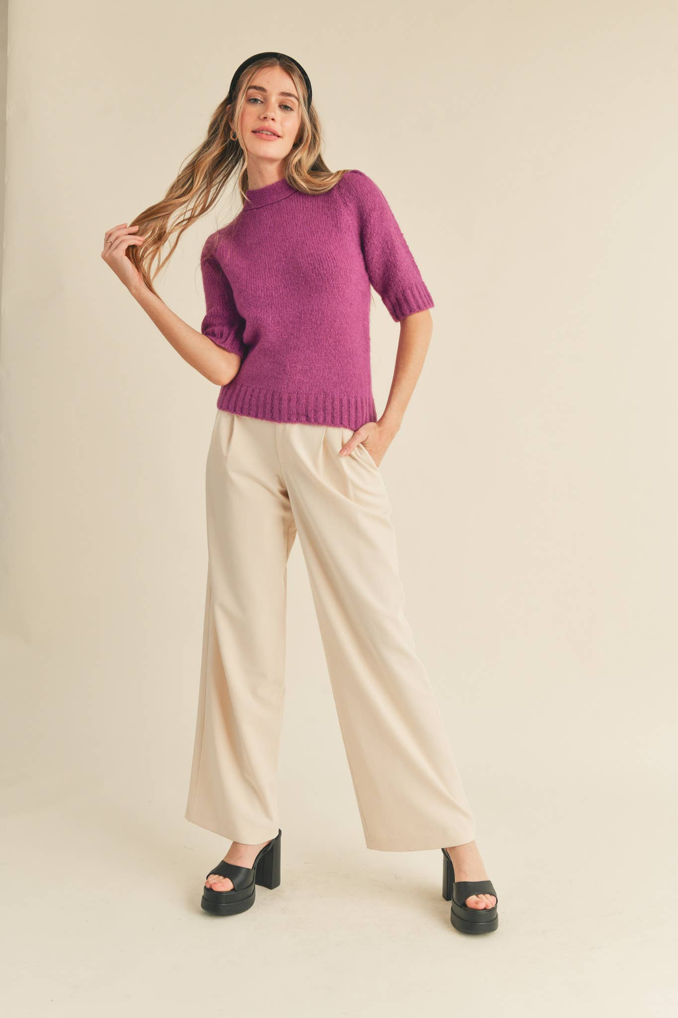 &MERCI - Wholesale Knit Sweater - Women's - MOCK NECK TIE BACK SWEATER MSW1029412