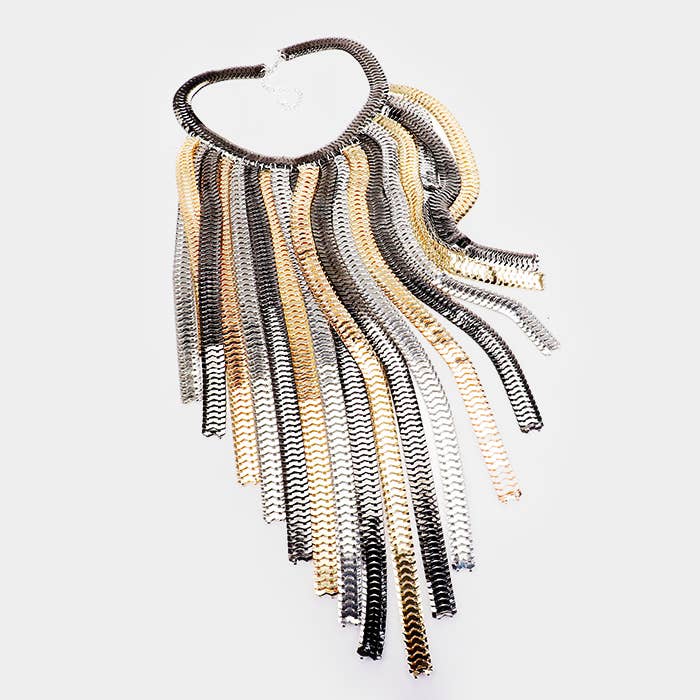 Sensibling Corp. - Wholesale Bib Necklace - Long Drop Wide Snake Metal Chain Metal Necklace
3
