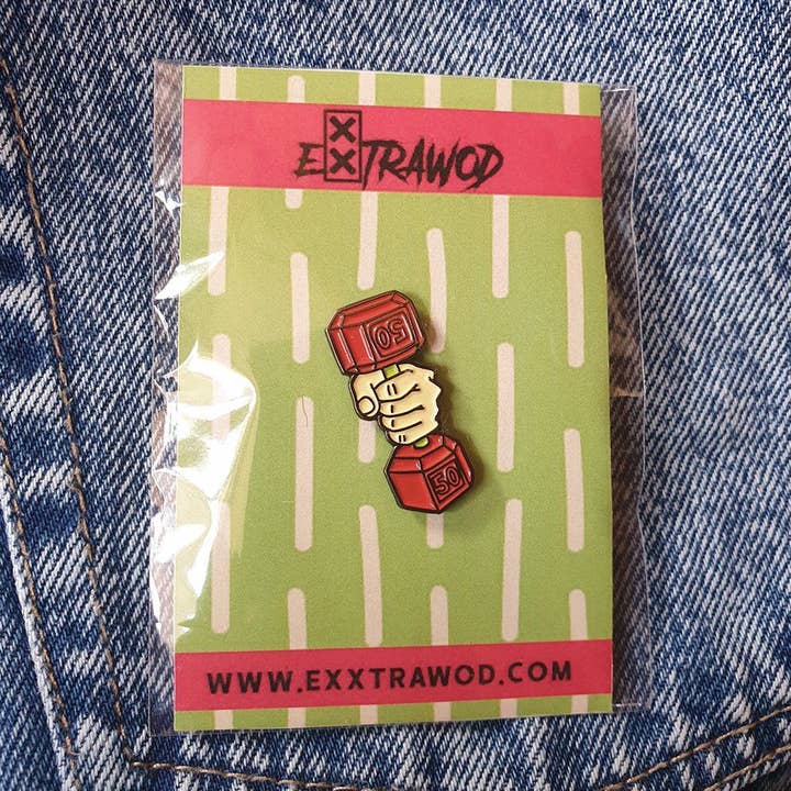 Dumbbell enamel pin for wholesale by Exxtrawod