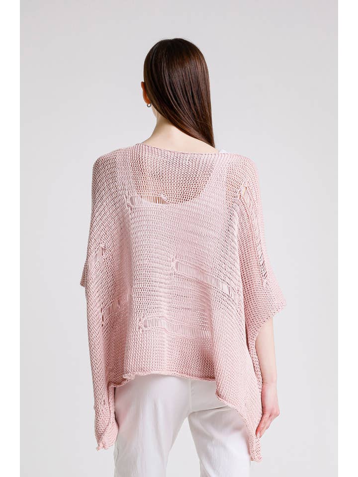 TINA Stephens Italy/Tees By Tina - Wholesale Knit Top - Women's - Jean Elbow Slv Open Bar Knit Top (BQ909)