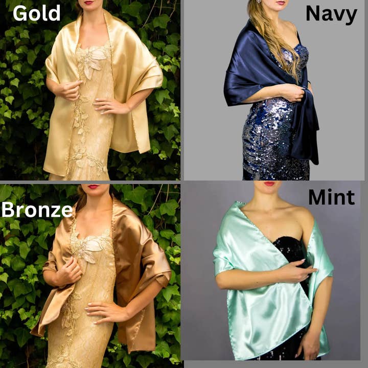 BridalSpain - Wholesale Wrap - Women's - Gold Satin Scarf Wrap Shawl for Weddings and Prom8