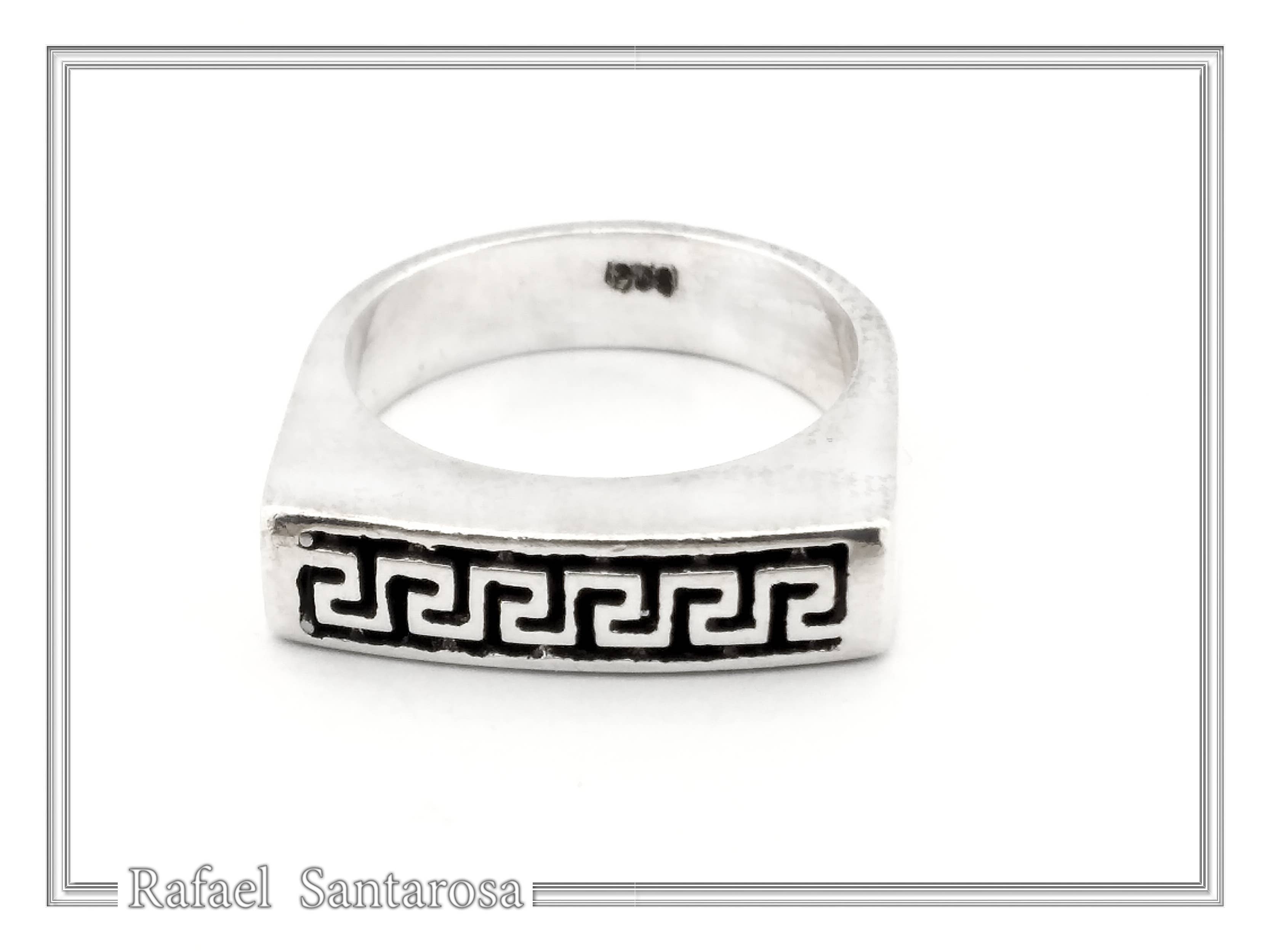 RAFAEL SANTAROSA - Venta al por mayor Anillo de banda/apilable - Anillo Meander con decoración en forma de llave griega sobre plata oxidada2