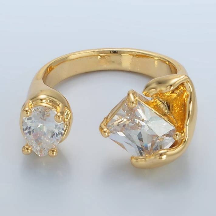 24K Goud Gevuld Heldere CZ Baguette Druppelvormige Gesmolten Wikkelring | U339 voor wholesale door Aim Eternal