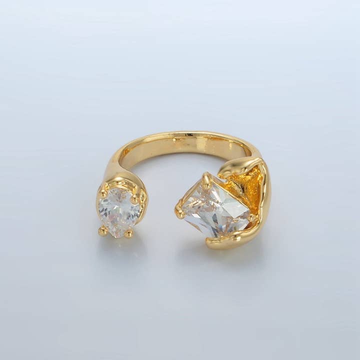 24K Gold Filled Clear CZ Baguette Teardrop Molten Wrap Ring | U339 for wholesale by Aim Eternal