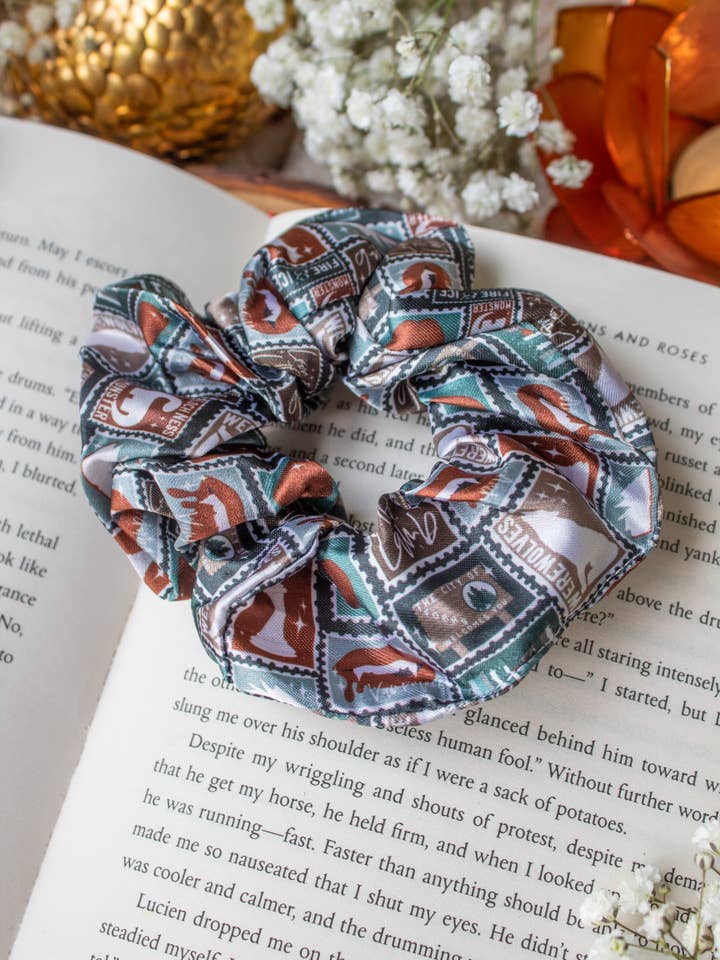 Bookish Fantasy Satin Scrunchie | Forks WA Stamps for wholesale by Meaggie Moos