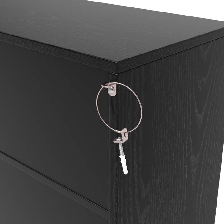 Urban Meuble - Wholesale Cabinet - Black sideboard with wood-effect embossed texture, 4 doors, luxury style with golden accent POLLENBASK11