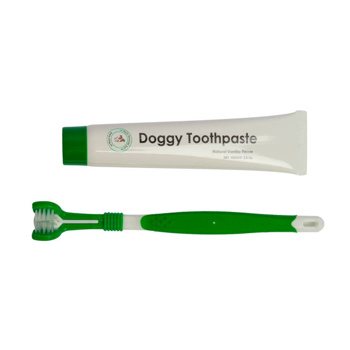 Jojo Modern Pets - Wholesale Pet toothpaste – Dog - Triple Headed Dog Tooth Brush with Toothpaste - 2 Piece Kit1