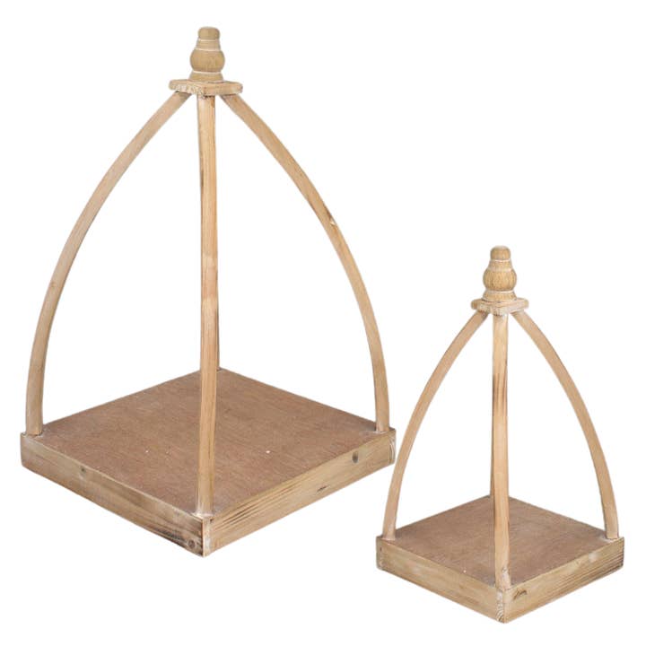 Set of 2 Wood Pyramid Lanterns for wholesale by WT Collection