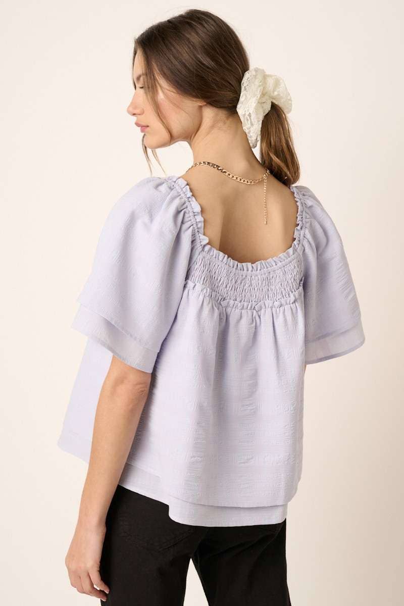 mittoshop - Wholesale Blouse - Women's - H14894-TEXTURE SMOCKED FLUTTER SLEEVE BLOUSE11