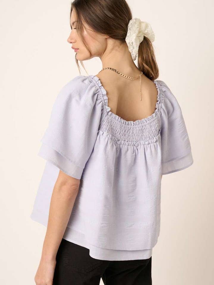 mittoshop - Wholesale Blouse - Women's - H14894-TEXTURE SMOCKED FLUTTER SLEEVE BLOUSE11