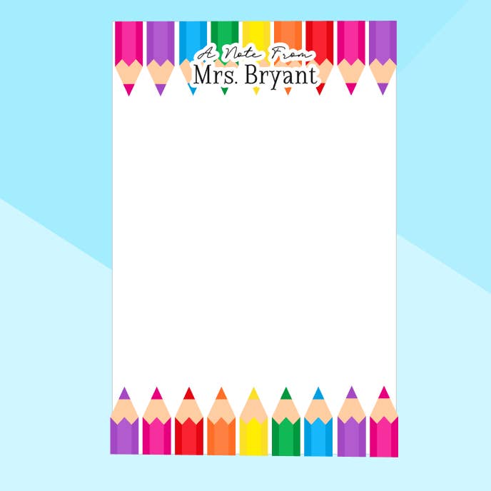 Color Pencil - A Note From - Teacher - Personalized Notepad for wholesale by Wild & Wicked Designs