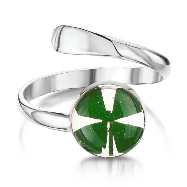 Zilveren Ring (Verstelbaar) - Klavertje Vier - Rond. voor wholesale door Shrieking Violet