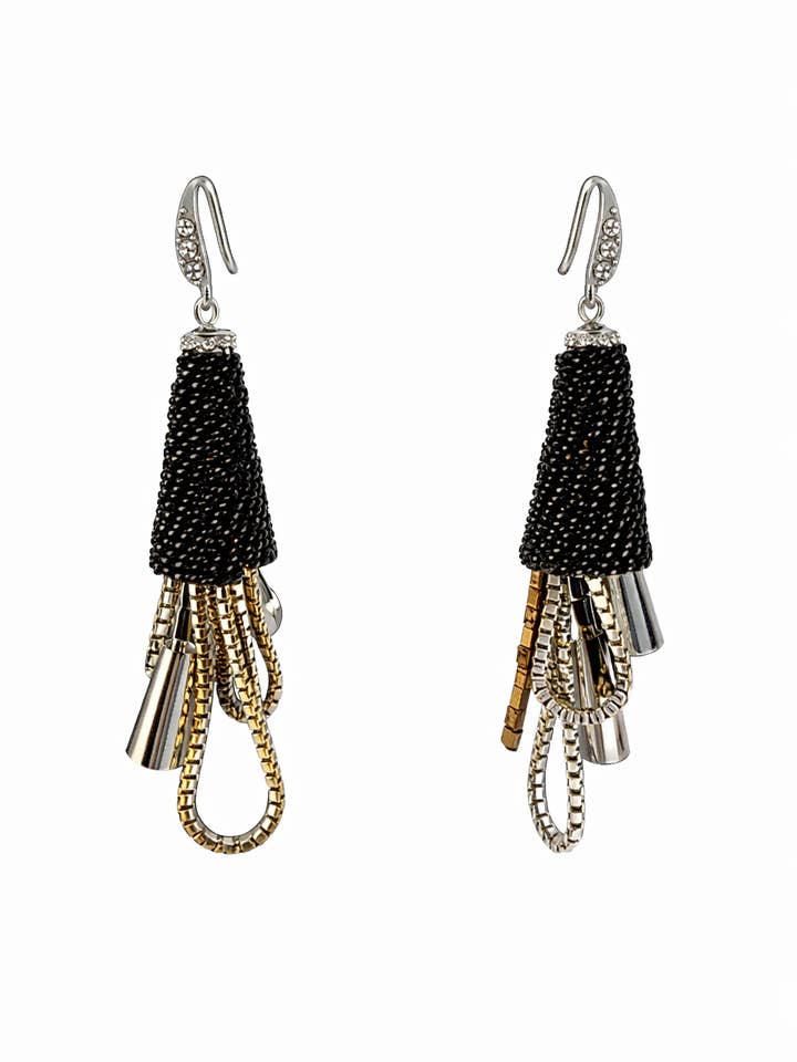 Noir Cascade Mixed Chain Earrings for wholesale by Le Zohar