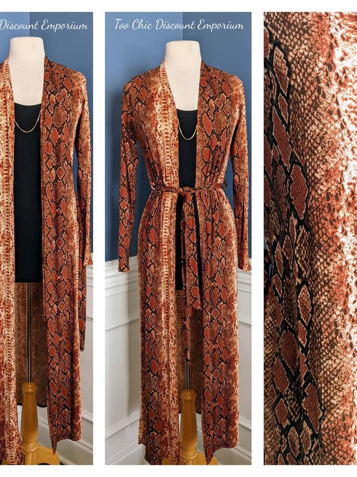 brændt orange python cardigan for engroshandel hos TOO CHIC BOUTIQUE & CO. LLC