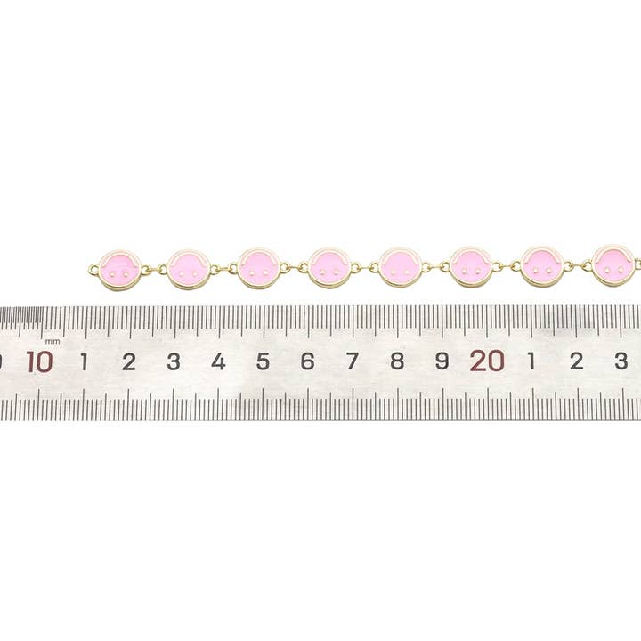 BestBeads&Beyond - Wholesale Link & Chain Necklace - High Quality Pink White Enamel Smiley Face Chain,sku#LX212