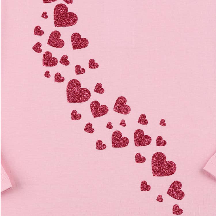 Sparkle Sisters by Couture Clips - Wholesale Screen Printed T-Shirt - Kids - Hot Pink Falling Hearts Long Sleeve T1