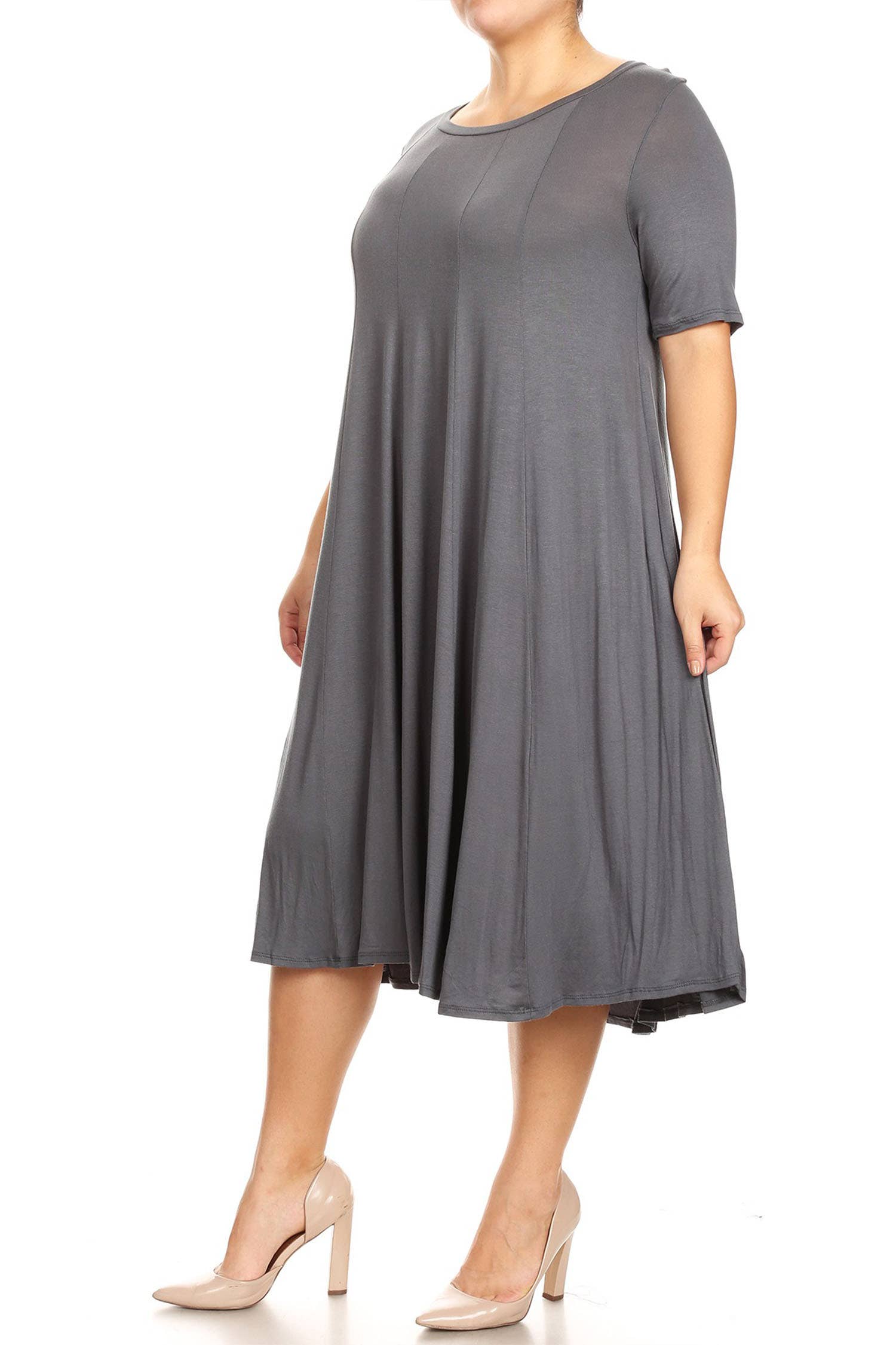 MOA COLLECTION - Wholesale Dress - Women's - Women's Plus Size A-Line Round Neck Casual Solid Midi Dress10