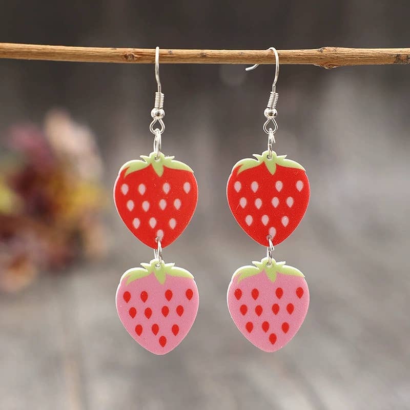Multi Fresh and Sweet Two-Strawberry Acrylic Earrings SP541 for wholesale on Faire0