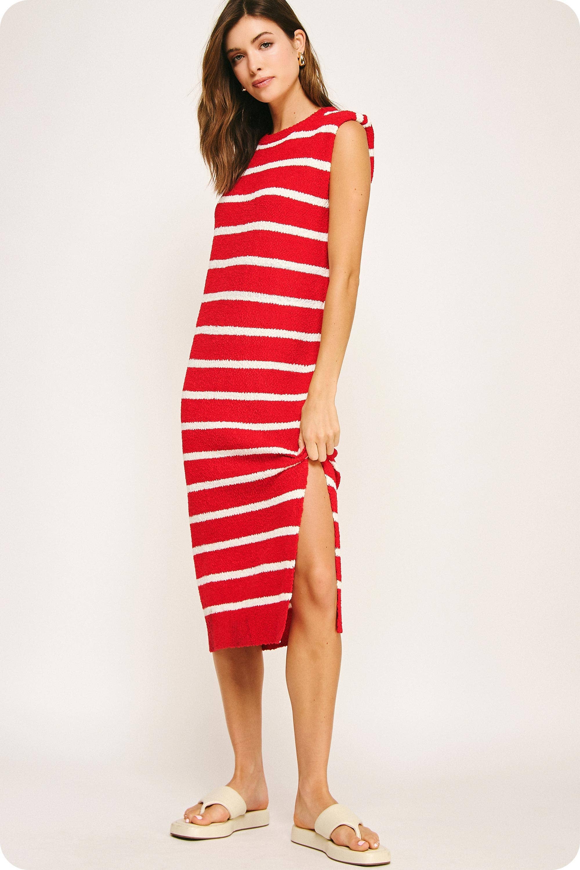 Strut & Bolt - Wholesale Dress - Women's - Shoulder Pad Sleeveless Textured Striped Knit Dress13