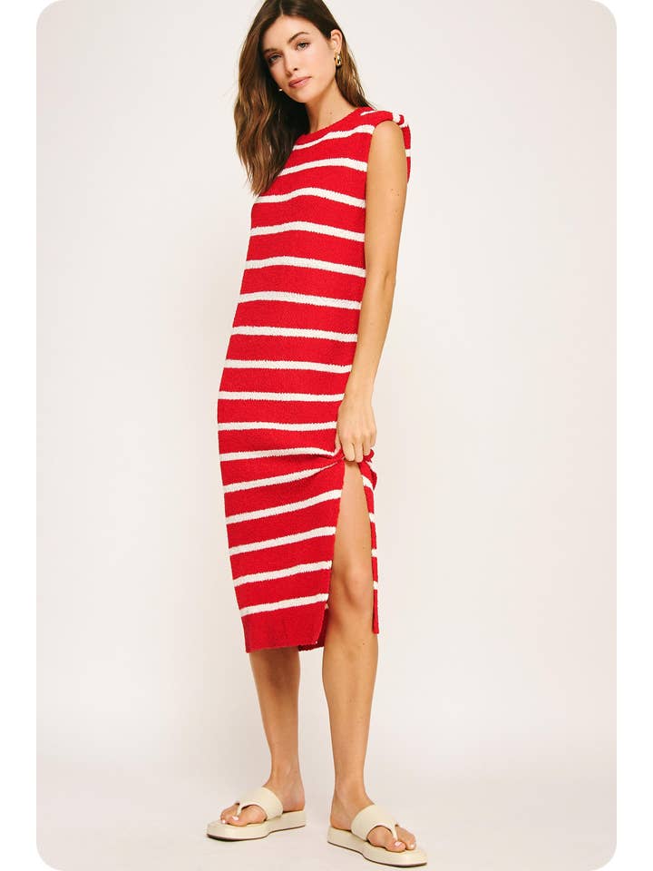 Strut & Bolt - Wholesale Dress - Women's - Shoulder Pad Sleeveless Textured Striped Knit Dress13