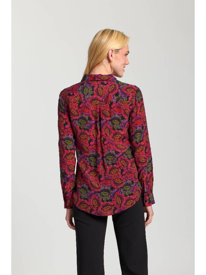 Button-up w/Roll-up Sleeve - Pink Multi for wholesale on Faire1