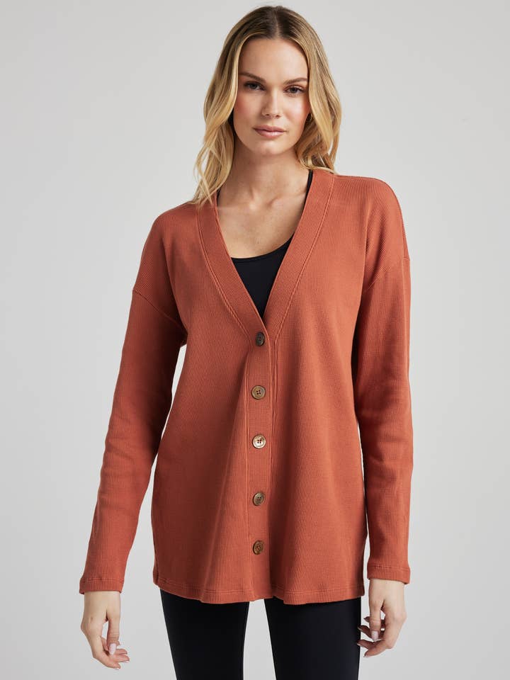 EcoComb 100% bomuld Waffle afslappet cardigan for engroshandel hos Losano