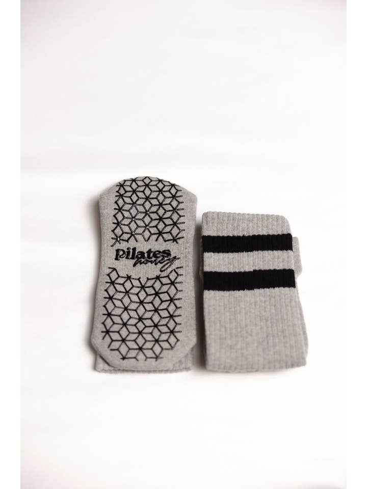 Pilates Honey - Wholesale Socks - Men's - Men's Black Stripe Crew Grip Sock