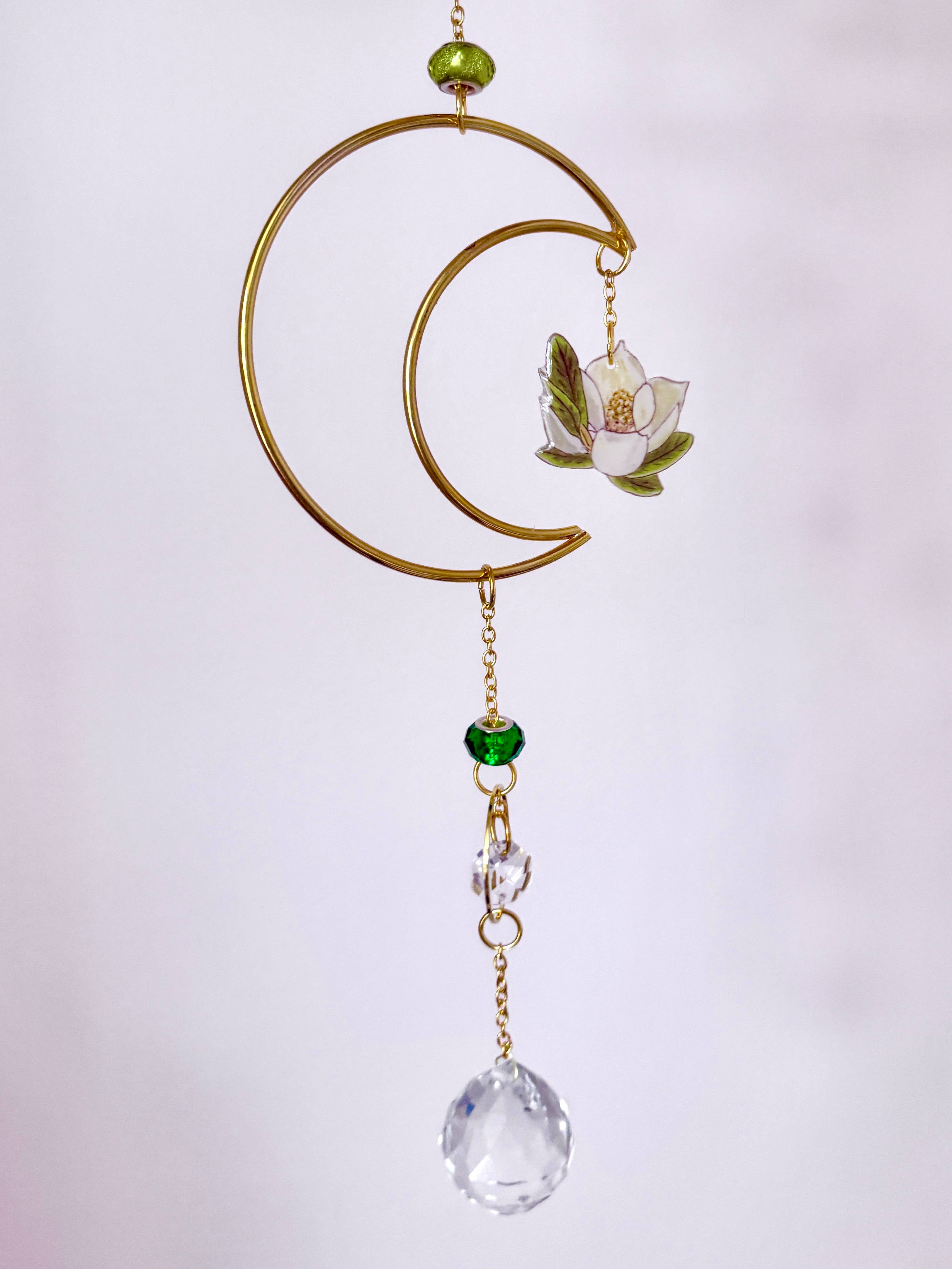 D. Prince Designs - Wholesale Suncatcher - Handmade + Hand-Illustrated Southern Magnolia Flower Suncatcher with Green Beads2