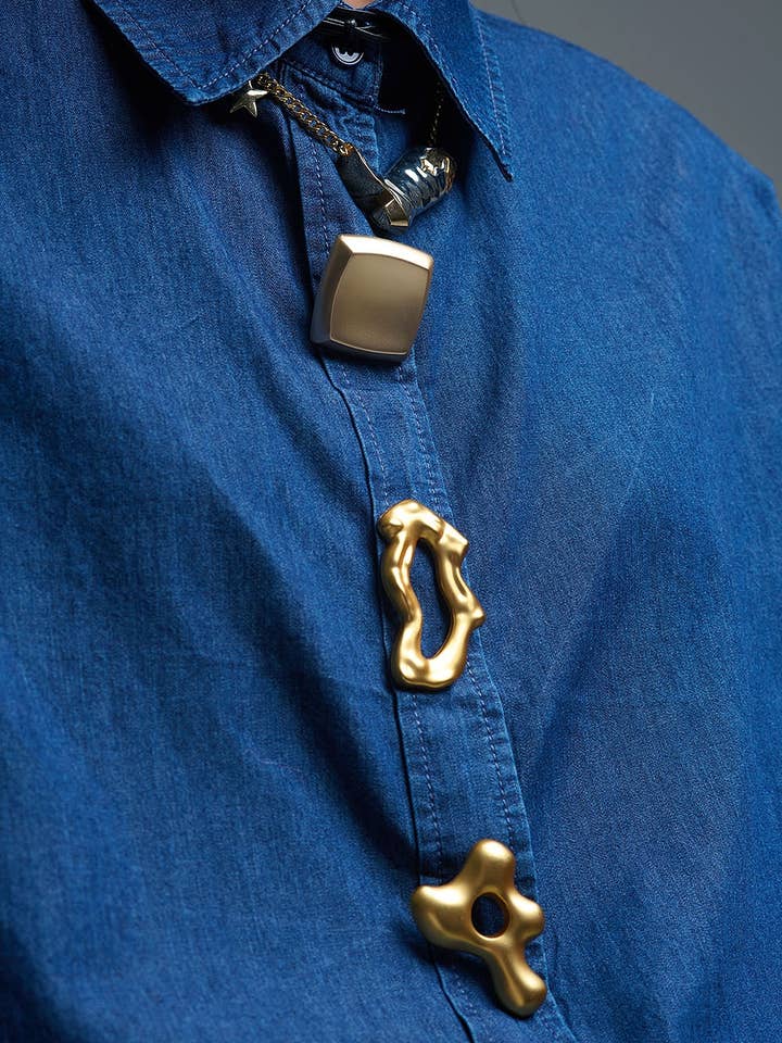 BLUE Relaxed Denim Shirt With Gold Abstract Buttons for wholesale on Faire1