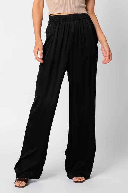 Olivaceous - Wholesale Pants - Women's - Satin Wide Pants0