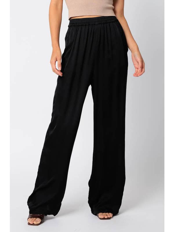 Olivaceous - Wholesale Pants - Women's - Satin Wide Pants