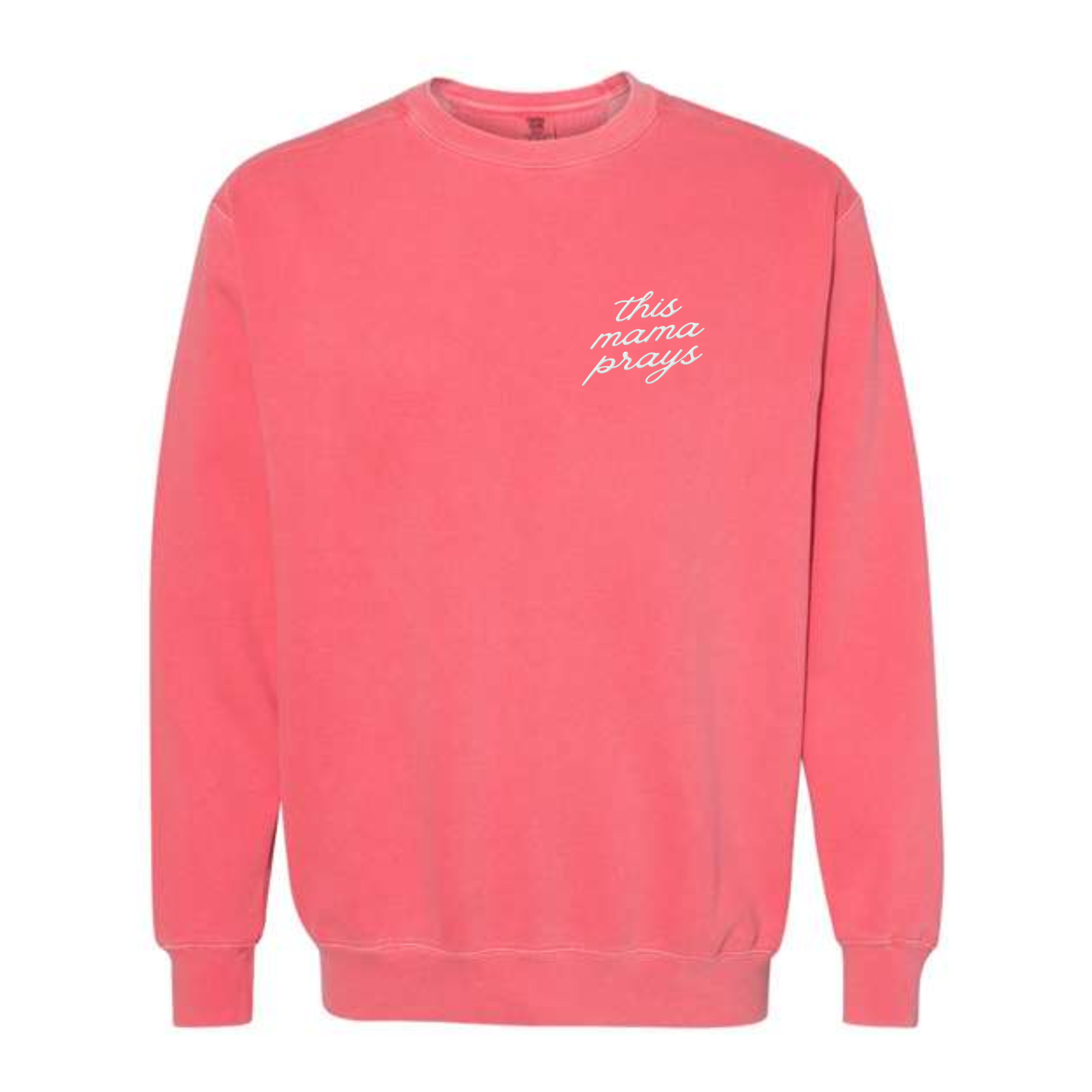 Scripted Pearl - Wholesale Sweatshirt - Women's - This Mama Prays Embroidered Comfort Colors Sweatshirt 1