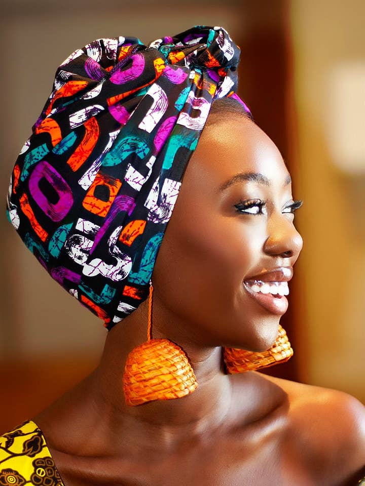 Gift Bundle African Ankara Print Headwrap/Headtie with Rattan Earring- Nnedi for wholesale by CUMO London