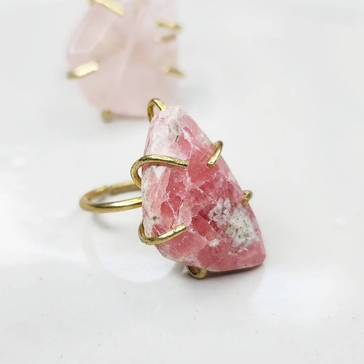 Sara Sela Jewelry - Wholesale Cocktail/Statement Ring - Madagascar Rose Quartz, Rhodochrosite & Brass Rings1