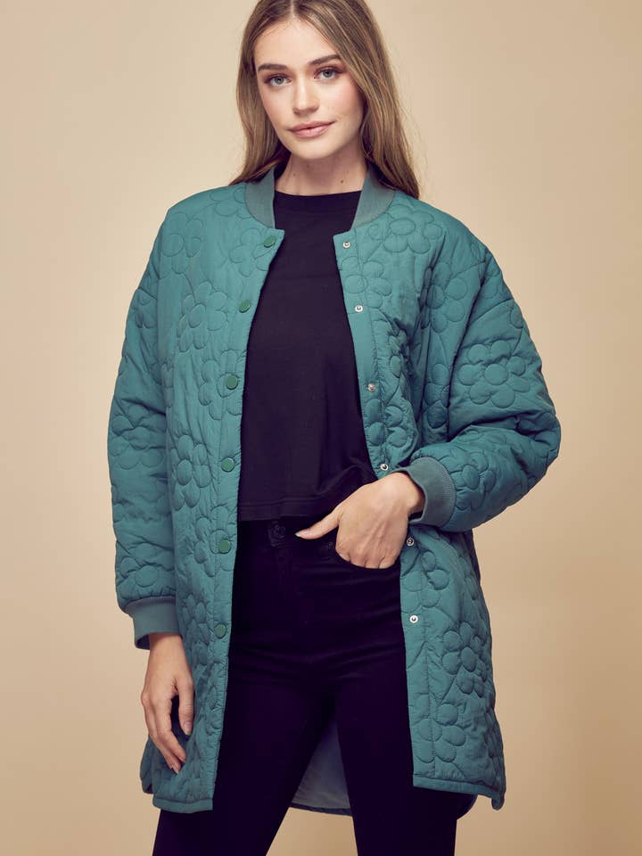 FLORAL QUILTED JACKET P80069 for wholesale by Petal Dew