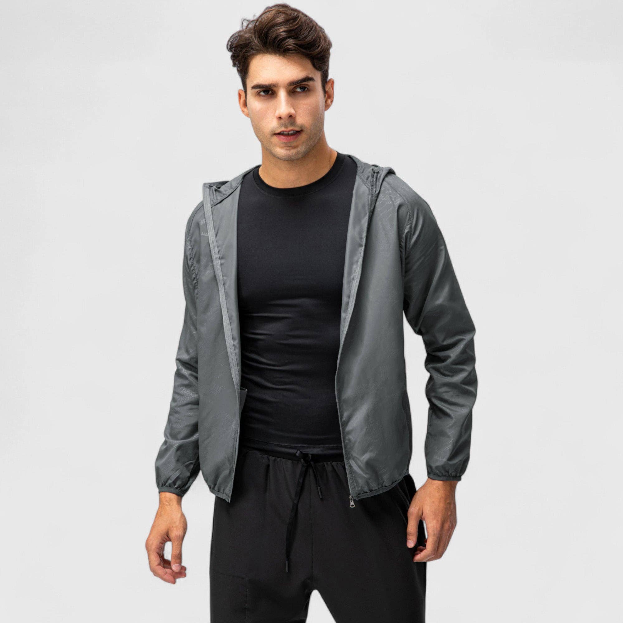 Active by Anna-Kaci - Wholesale Windbreaker - Men's - Men's Full Zip Hooded Windbreaker Jacket with Side Pockets a22