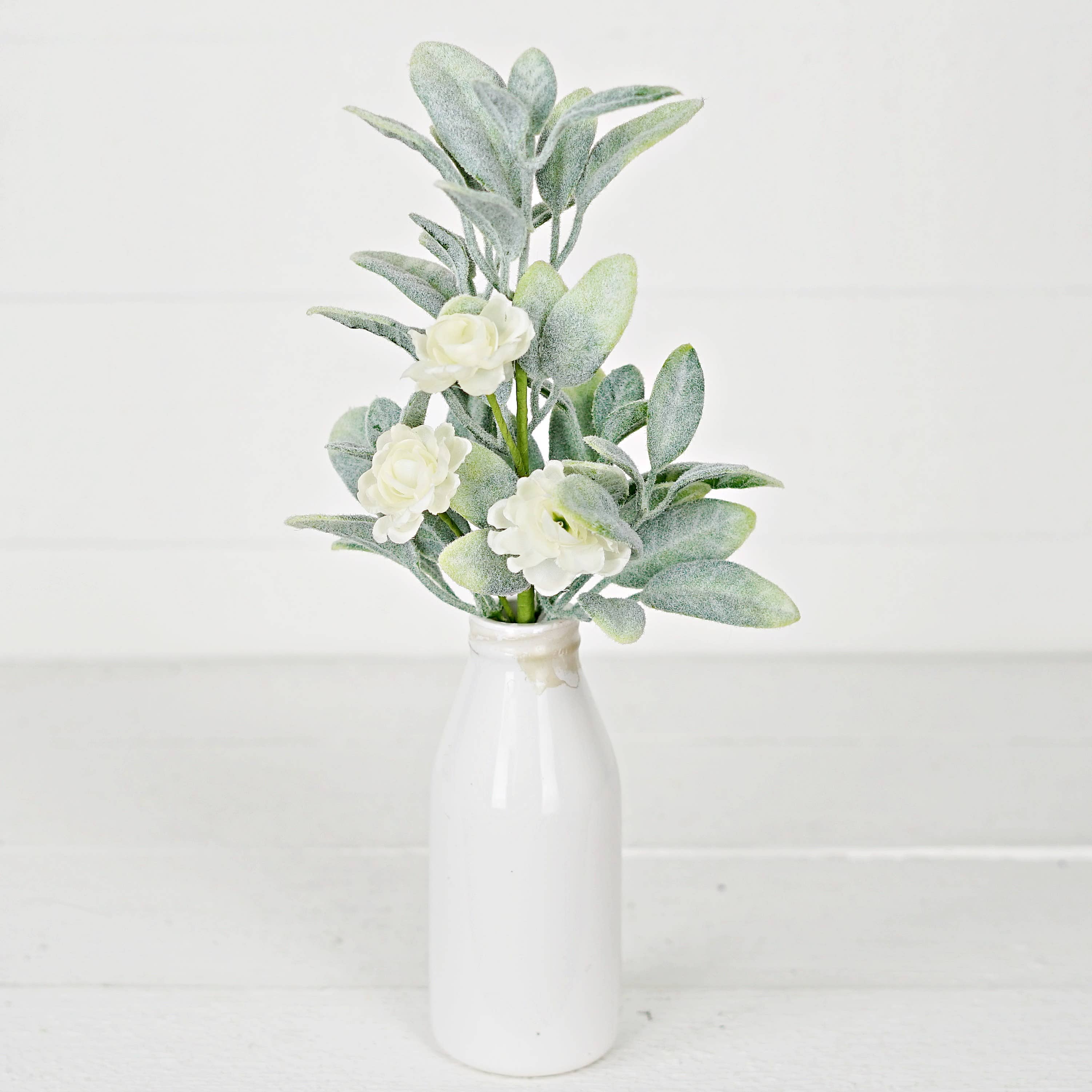 Holiday Depot Inc. - Wholesale Artificial Flowers - 35266- 16in Bush-Lamb Ears with Cream Ranunculus0