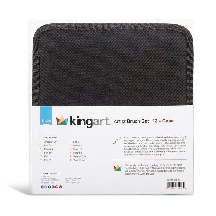 KINGART - Wholesale Paint/Wax Brush - Studio Brush Set - Gold Nylon - Storage Case - 12 Piece3