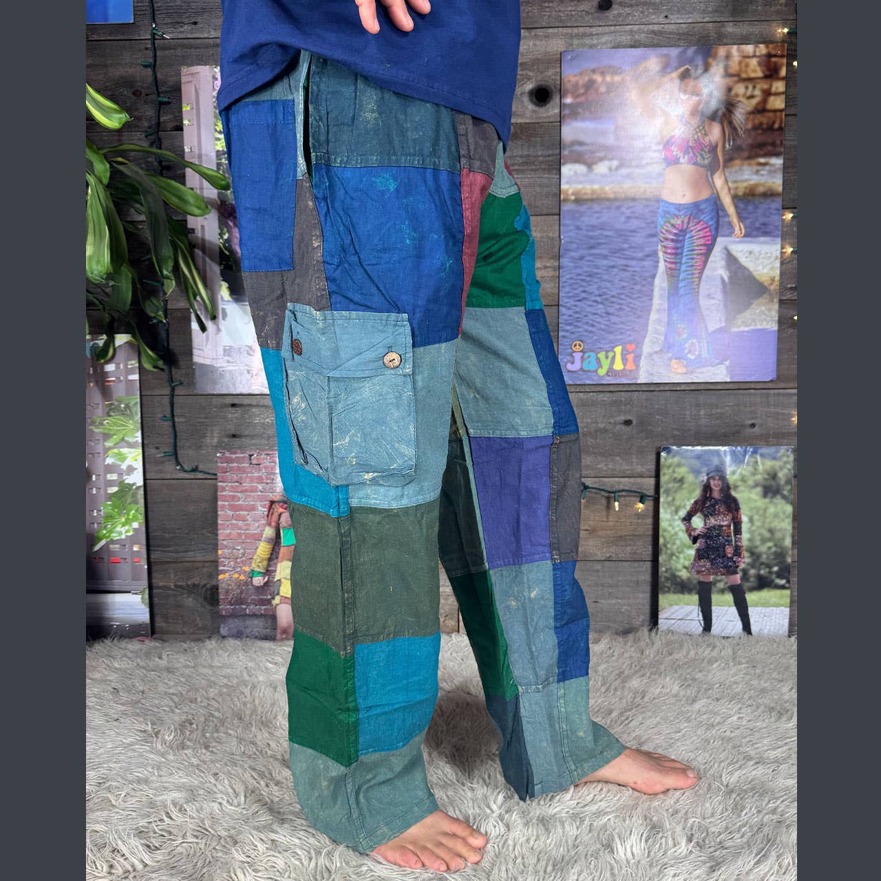 Jayli Clothing - Wholesale Pants - Men's - Cotton Stonewashed Up-Cycled Patchwork 5 Pocket Cargo Pants 4