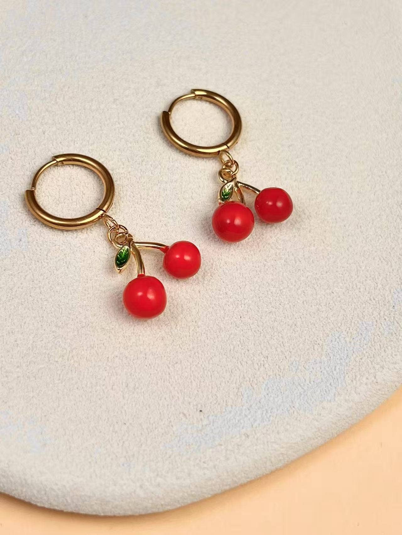 COSMOS - Wholesale Dangle Earrings - Cherry Dangle Hoop Earrings in Stainless Steel1