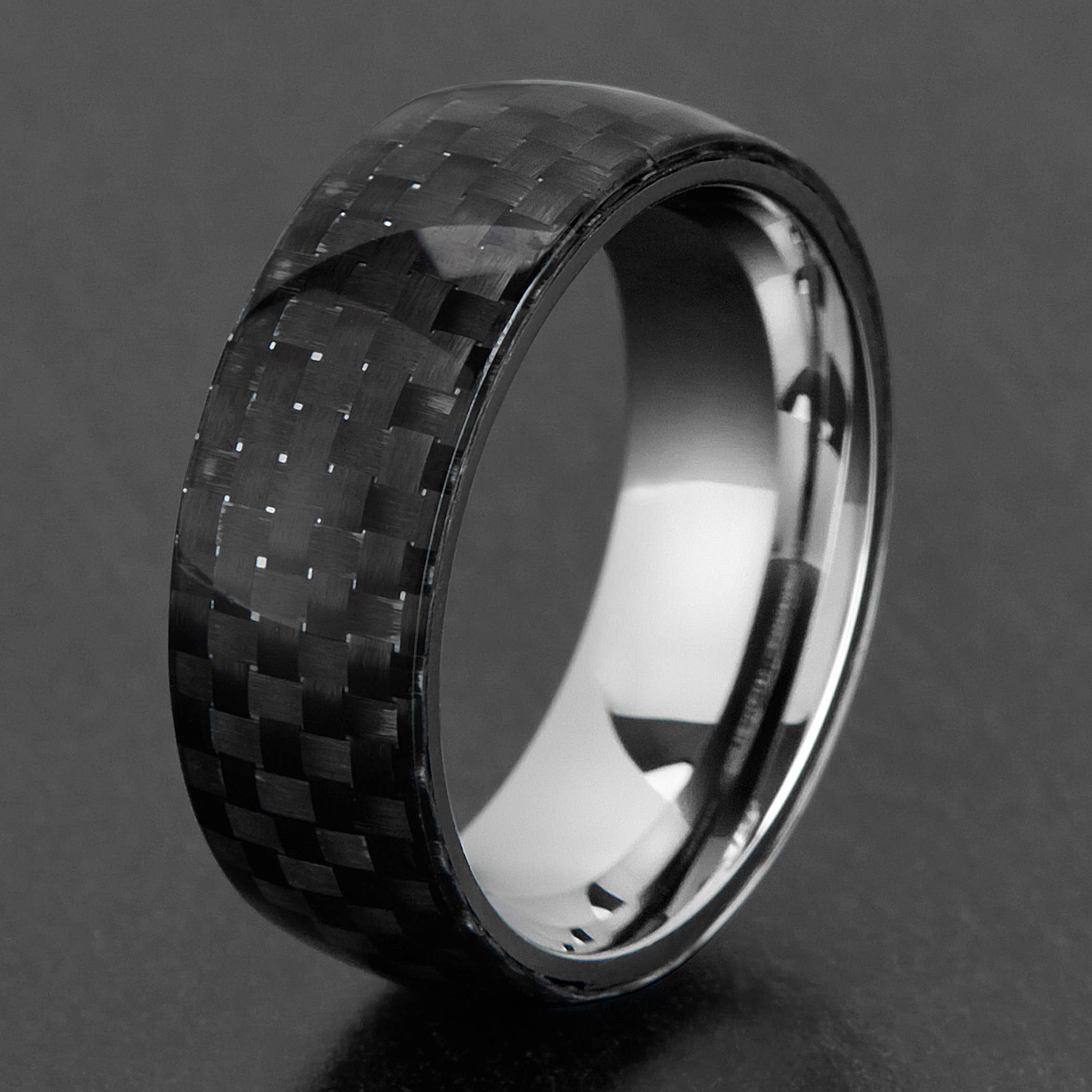 West Coast Jewelry - Wholesale Band/Stacked Ring - Carbon Overlay Glossy Domed Ring1