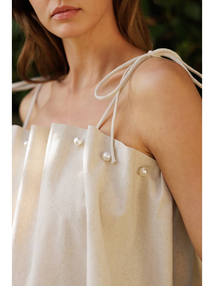 Pearl Embellished Linen Top for wholesale on Faire