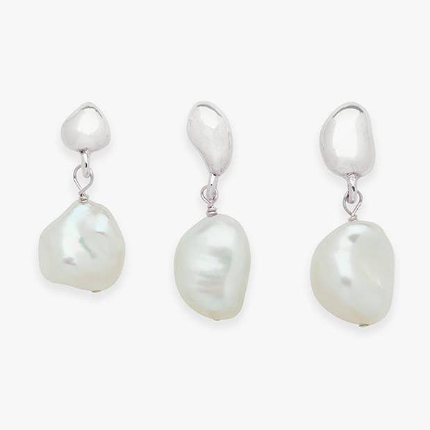 Blob studs with pearl silver for wholesale by Koi Atelier