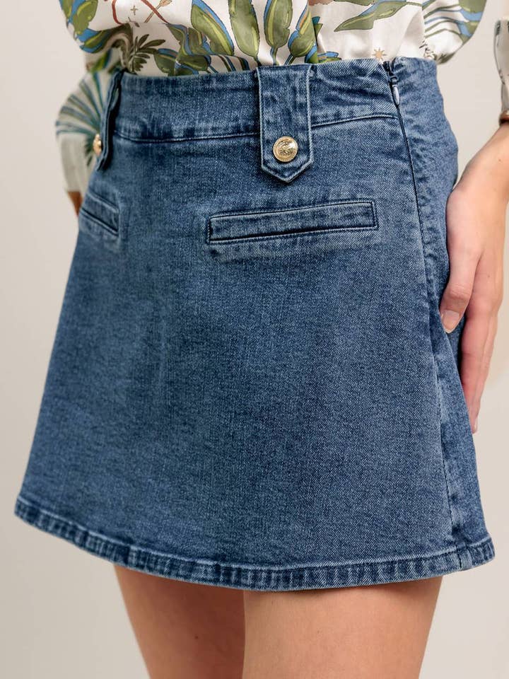 A washed denim skort - IP9181 for wholesale by FLYING TOMATO